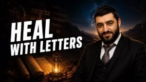 Bearded man in a suit and kippah beside a glowing lantern, desert backdrop, with large text 'HEAL WITH LETTERS' and Hebrew scrolls nearby.